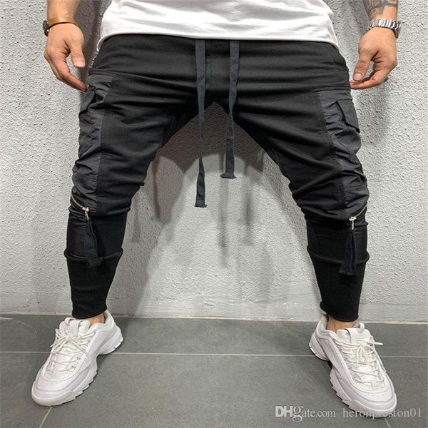 

solid color mens pants fashion designer men pencil pants casual drawstring sweatpants plus size male apparel, Black