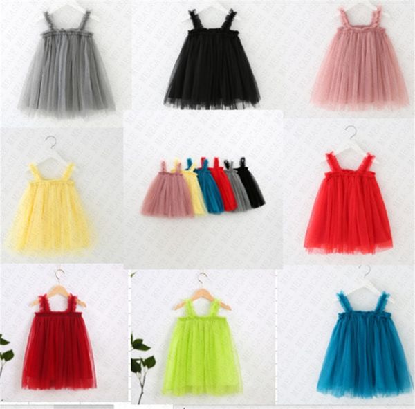

ins girls dresses summer baby girls sleeveless dress suspenders mesh skirt dress children lace princess tutu skirt pettiskirt d61804, Red;yellow