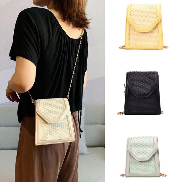 

солома телефон сумка моды женщина мини-сумка плечи женского сплетенного мобильного телефона цепь сумка дама малого посланник болс feminina