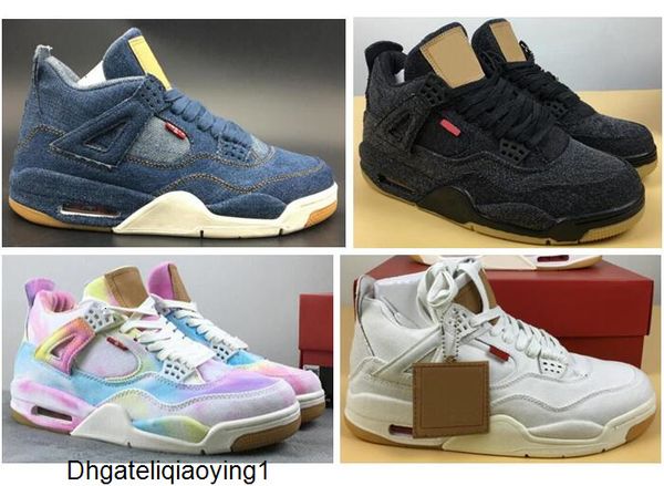 

4 denim basketball shoes men 4s nrg blue black white multicolor rainbow denims sports sneakers with box