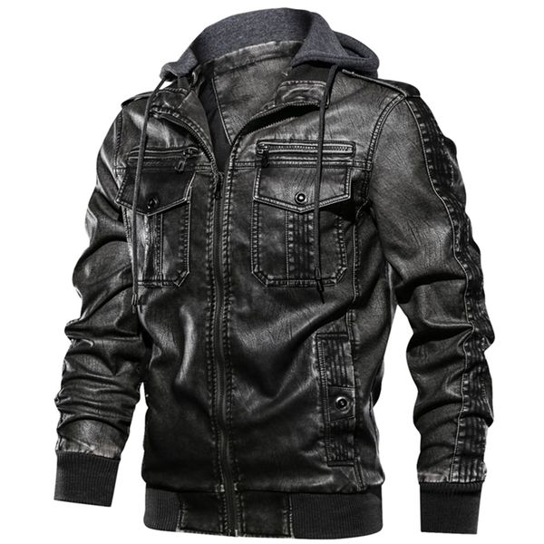 

leather jackets men 2019 spring autumn winter men's hooded pu coats male fashion zipper motorcycle outwear brand clothing, Black