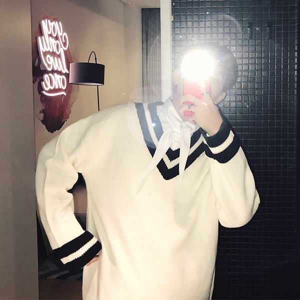 

autumn and winter new men's temperament fashion personality solid color simple loose casual cotton clothing warm youth wild, White;black