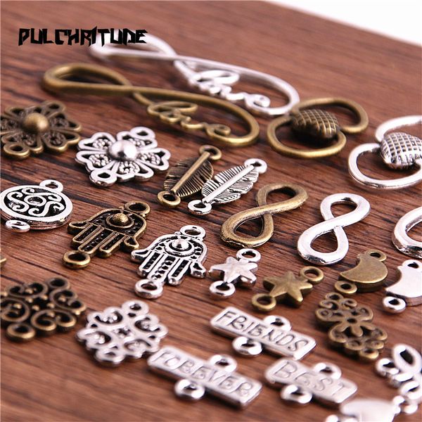 

pulchritude 20pcs two color metal alloy vintage mix jewelry connectors for diy handmade jewelry bracelet charms making t6437, Silver