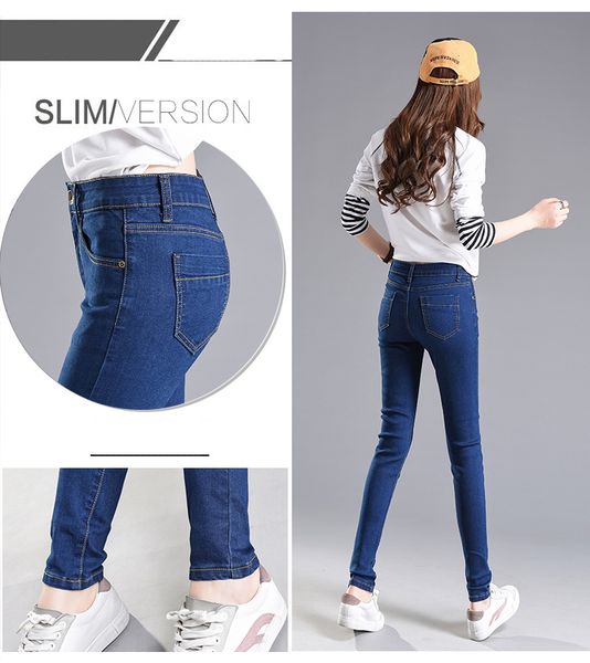 

the blue the new black high waist jeans children autumn winter show thin elastic han edition joker feet tall waist students