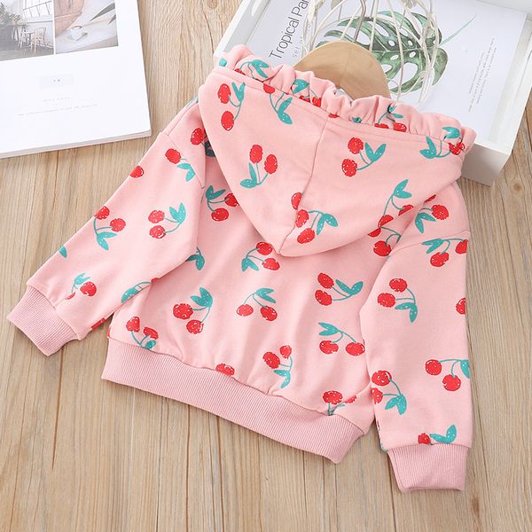 

корейский стиль childrenswear 2019 осени детей черрите печатный hoodie девушка теплой оборки топов с капюшоном пальто моды, Black