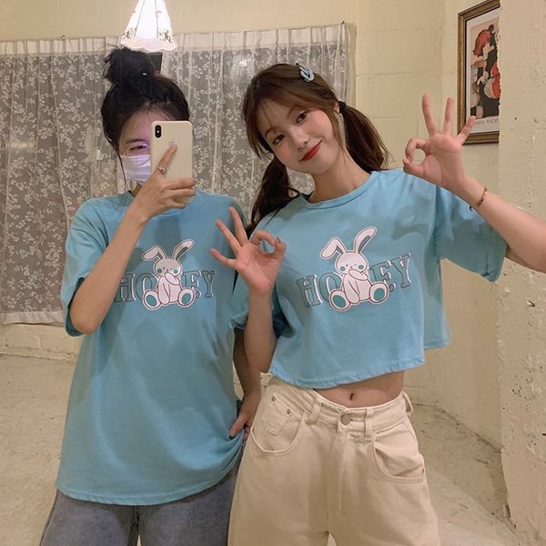

age-reducing short-sleeved female 2020 loose cartoon rabbit ins slim student age-reducing short-sleeved female 2020 loose cartoon rabbit, White
