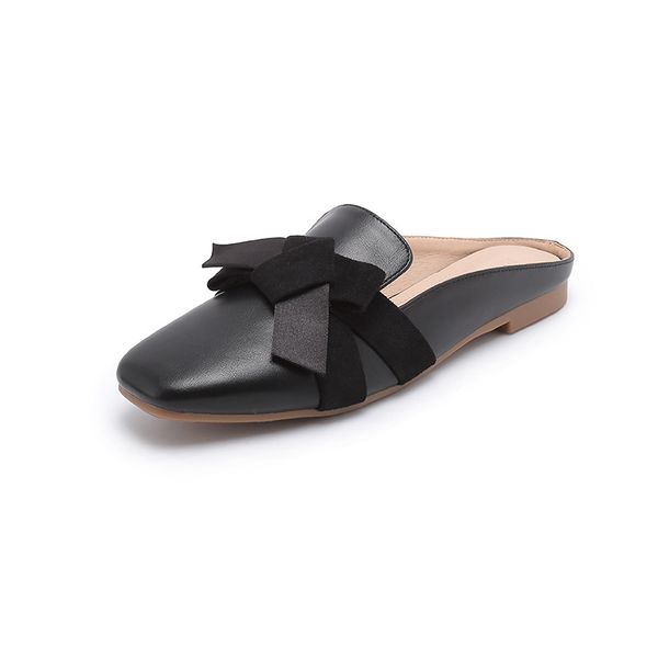 

summer flats lady flats soild color slip on round toe women mules outdoor women shoes lll, Black