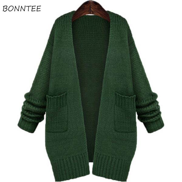 

cardigans women chic european style autumn outwear knitted womens solid elegant all-match loose trendy lady open stitch sweaters, White