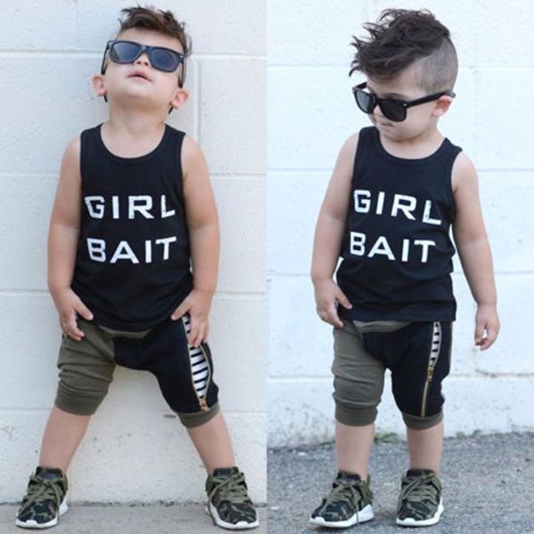 

toddler kids baby boy summer vest t-shirt harem camo shorts outfits clothes, White