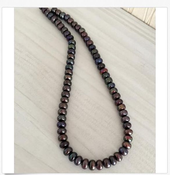 

7-8mm south sea black multicolor pearl necklace 18inch 14k, Silver