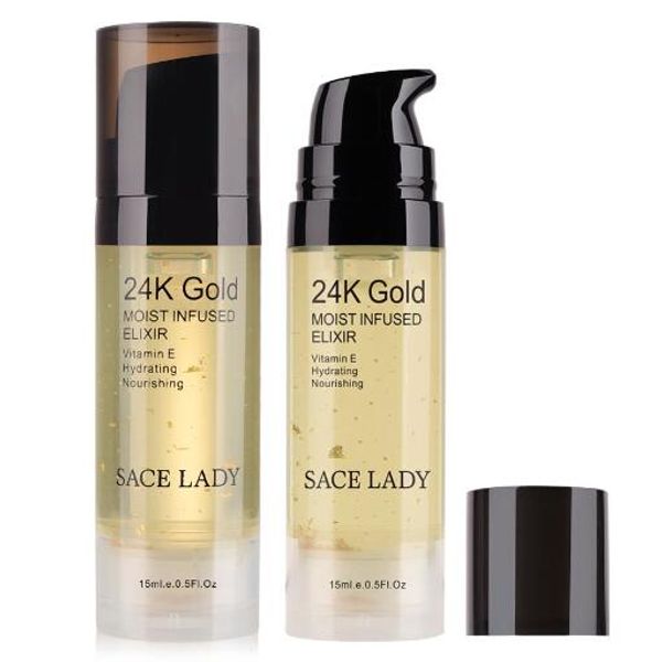 SACE LADY 24K Gold Elixieröl für Gesichts-Make-up-Grundierung, 15 ml, professionelle feuchtigkeitsspendende Make-up-Basis, Grundierung, Grundierung, Porenkosmetik