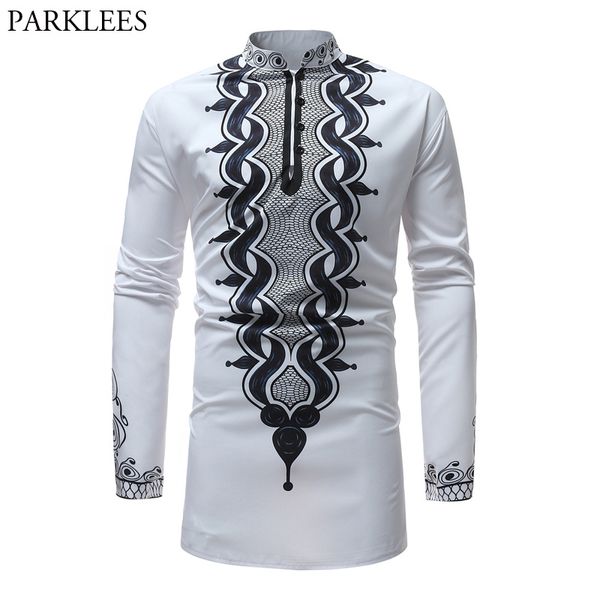 

african tribal dashiki longline shirt 2018 brand new slim long sleeve mandarin collar dress shirt men african clothing camisa, White;black