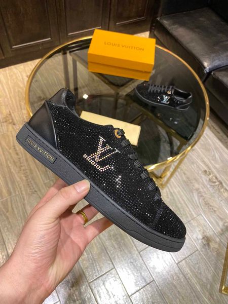 

new style luxury high-end men's casual sports shoes fashion design brand platform men's shoes crystal embellishment hjg, Black