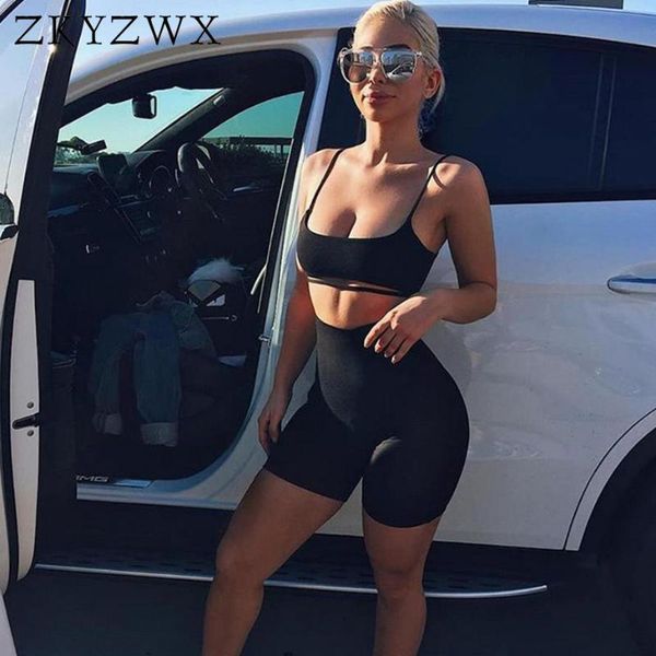 

zkyzwx 2 two piece set women strapless crop +bodycon biker shorts suit summer outfits casual tracksuit matching sets, Gray