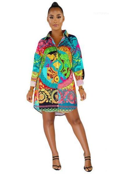 

single breasted long sleeve womens designer shirt dresses females spring clothing colorful print womens casual dresses fashion, Black;gray
