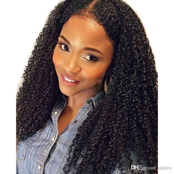 Afro Kinky Curly Human U Part Wig Middle Part Pre Plucked Remy
