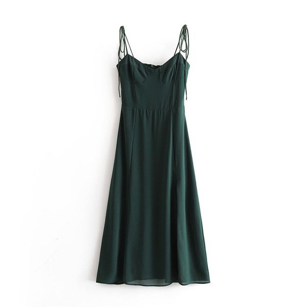 

women vintage solid high waist spaghetti strap dress backless sleeveless split dress elegant a line dresses casual vestido, Black;gray