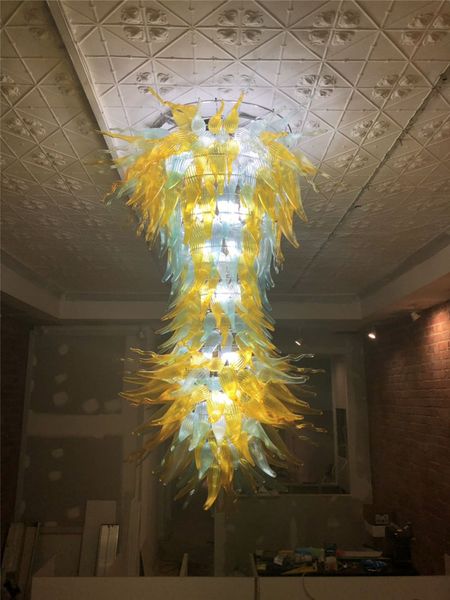 Modern Large Chandelier Lighting Hotel Entrance Lobby Hand Blown Glass Chandelier For High Ceiling Led Bulbs Glass Art Pendant Lamps Low Voltage