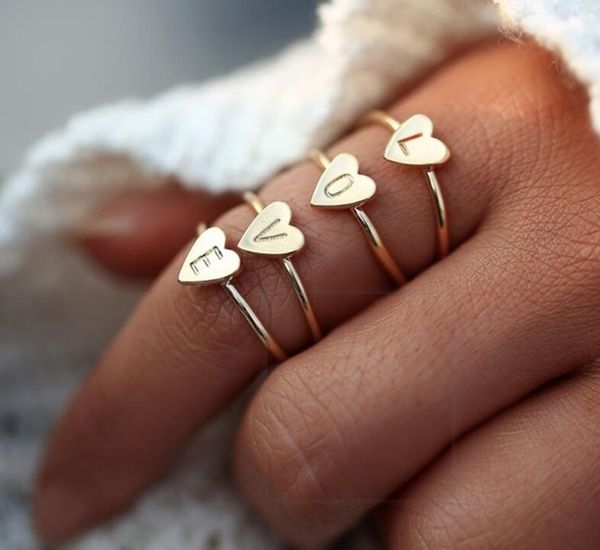 

26 a-z english letter ring initial ring silver/gold love heart rings letter carved meaningful initial finger ring women fashion jewelry