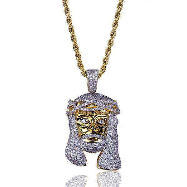 

fashion hip hop jewelry men jesus piece pendant necklace 18k gold plated chain designer iced out mens rap rock necklaces gift, Silver