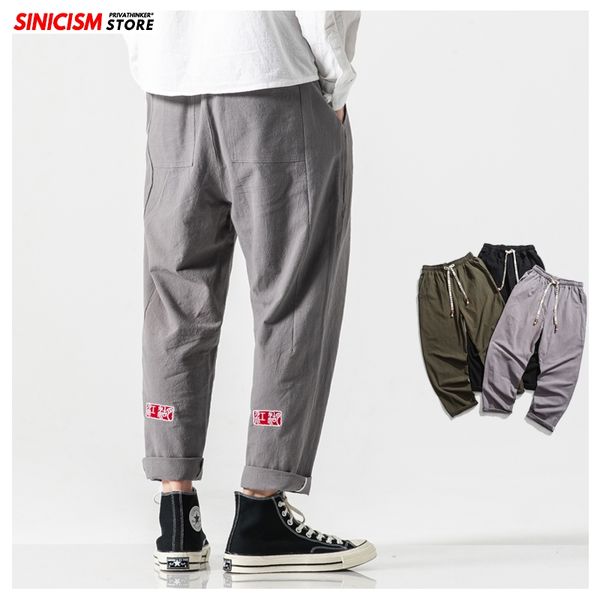 

sincism store japan style мужские брюки-карго 2020 мужские повседневные шаровары хлопчатобумажные мужские брюки китайский стиль печатный чел, Black
