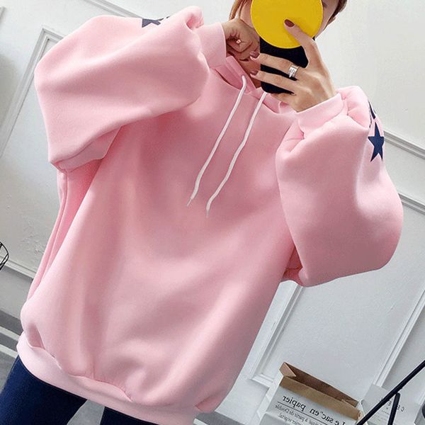 

fashion women letter print puff sleeve hoodie loose drawstring hooded sweatshirt casual loose cotton blend women's hoodie s-2xl, Black