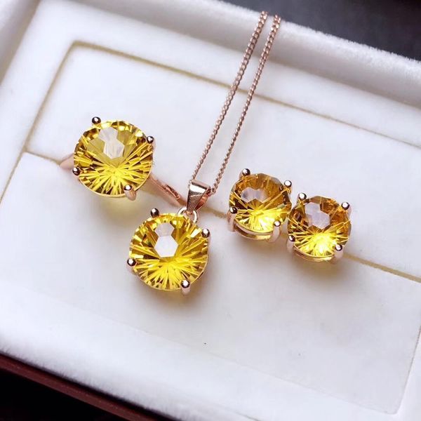 

lucky yellow gemstone, костюм из натурального цитрина, новый стиль дизайна, щедрый и достойный, серебро 925 пробы, Black