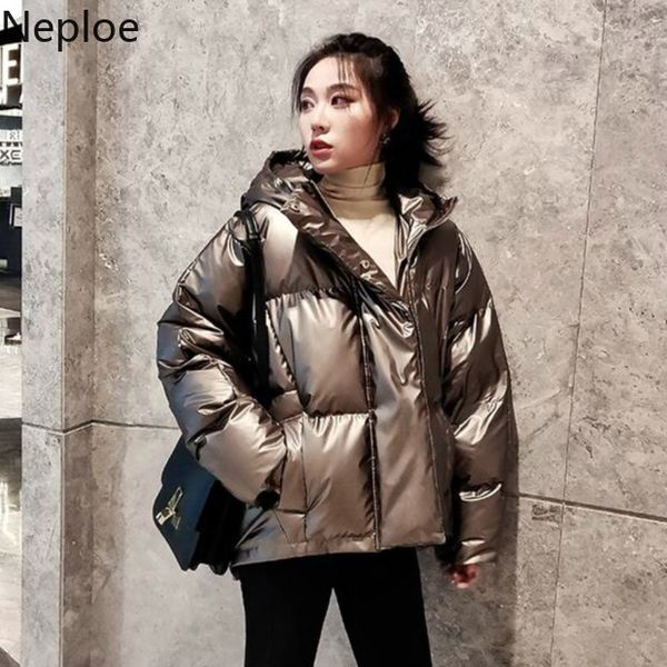 

neploe fashion glossy jacket hooded parkas 2019 winter short coat women silver loose thicken cotton-padded jackets coats 54528 y190926, Black;white