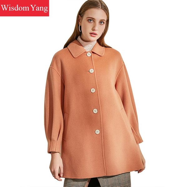

elegant winter woolen coat women female long wool overcoat woolen plus size clothes orange casual korean coats ladies outerwear, Black