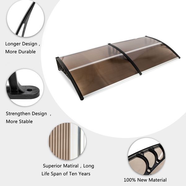

200x100cm door eaves canopy awning shelter window porch front rain roof patio cover eaves brown board outdoor with holder