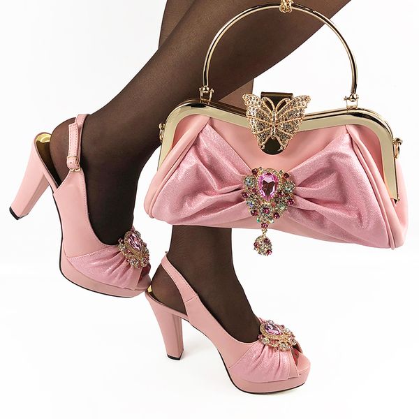 

doershow new arrival shoes and bag set african sets 2020 pink nigerian women shoes and matching bags set for weddingsda1-4, Black