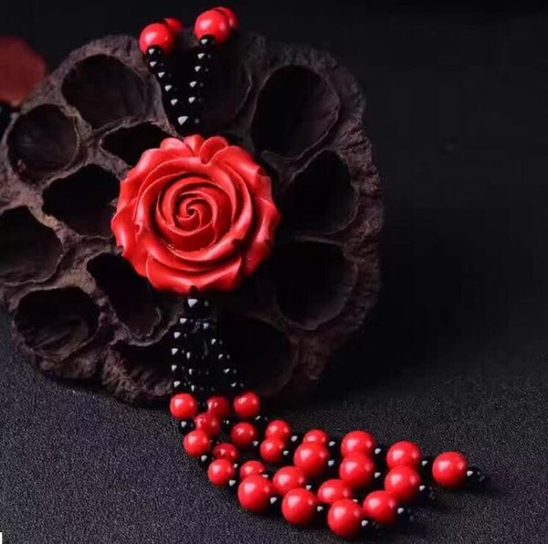 

factory direct national style imitation cinnabar flower pendant wild sweater chain diy fashion retro flower necklace, Silver