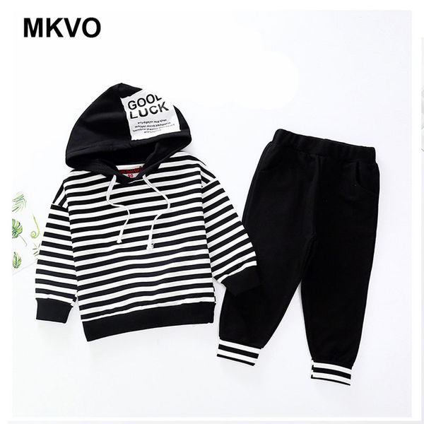 

autumn and winter children's suit cotton letter striped casual children's sweater hooded two-piece baby boy girl clothing 3-8y, White