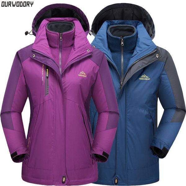 

winter women men parkas jacket coat female outdoors thermal windbreaker men women waterproof windproof jackets three-pieces, Black