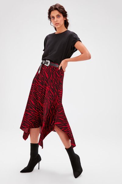 

trendyol burgundy patterned asymmetrical knitted skirt twoaw20et0441, Black