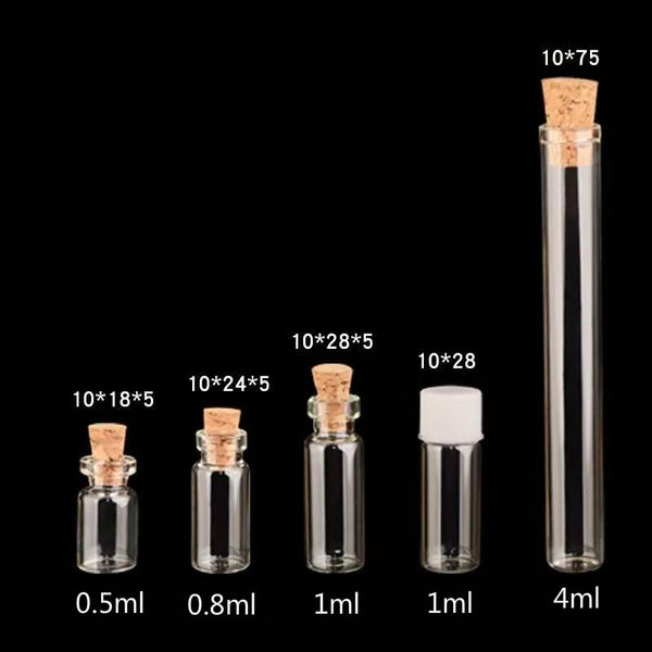 

50pcs 0.5/0.8/1/4ml mini clear glass bottle wishing bottle vial empty glass jars bottles with cork ser weddings party favors