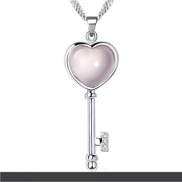 

розовый мексиканский опал кошачий глаз ожерелье нового оптового ретро hollow кристалл key chain ключицы женщин ожерелье для женщин, Silver