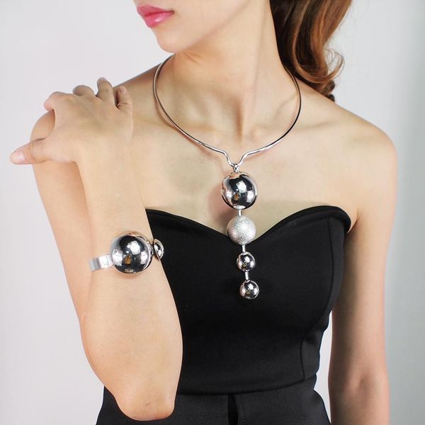 

alloy torques pendant necklace sets for women statement choker necklaces bracelet sets jewelry party accessories 2019 ukmoc, Silver
