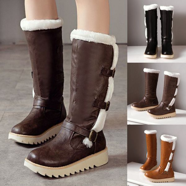 

women winter warm knee boots thick warm high boots large size student shoe, Black