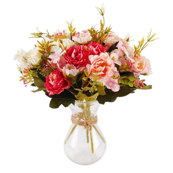 

1 bundle rose pink silk peony bouquet artificial flowers 5 big heads 4 bud bride wedding home decor fake flowers