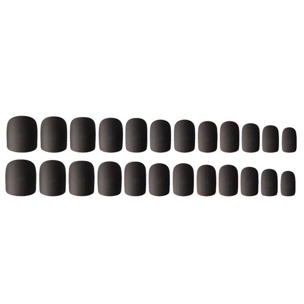 

24pcs ladies fake finger nails frosted matte short false nails diy manicure @me88, Red;gold