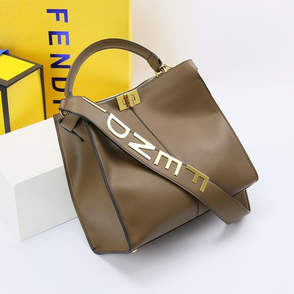 

brown leather bag ladies fashion classic medium-sized handbag ladies elegant natural wind large capacity shoulder diagonal bag 60801