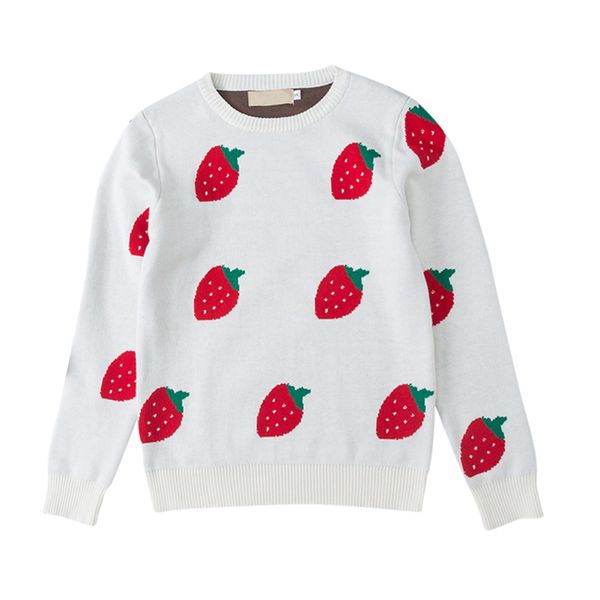 

sweater girls knit round neck pullover strawberry jacquard princess bottoming shirt new, Blue