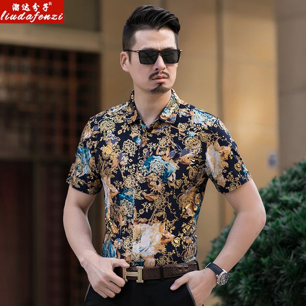 

summer short-sleeved flower shirts for middle-aged and large size recreational printed blouses shredded flower shirts, White;black
