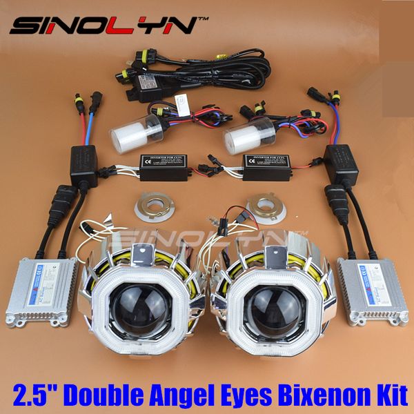 

sinolyn square double ccfl angel eyes halo car hid bi-xenon headlight projector lens xenon headlamp lenses light kit h1 h4 h7