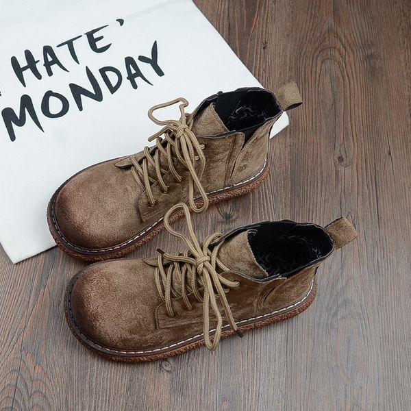 

womens boots mori girl retro short boots winter plus velvet warm japanese big head doll shoes college wind casual ankle, Black