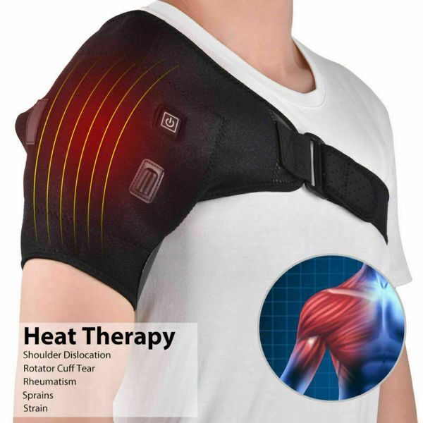 

usb charge heated shoulder brace adjustable single shoulder support cold therapy wrap pad back guard cycling arm warmers, Black;gray