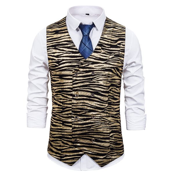 

men's gold tiger pattern print disco vest 2020 brand new slim fit sleeveless dress vest waistcoat men party prom stage vests, Black;white