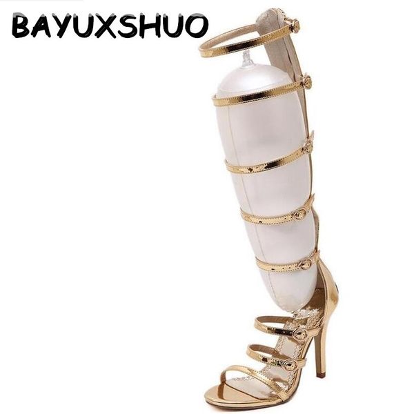 

bayuxshuo рим сандалии женщины колено высокие крутые сапоги сексуальная пряжка высокие каблуки клубная одежда партия туфли на шпильках глади, Black