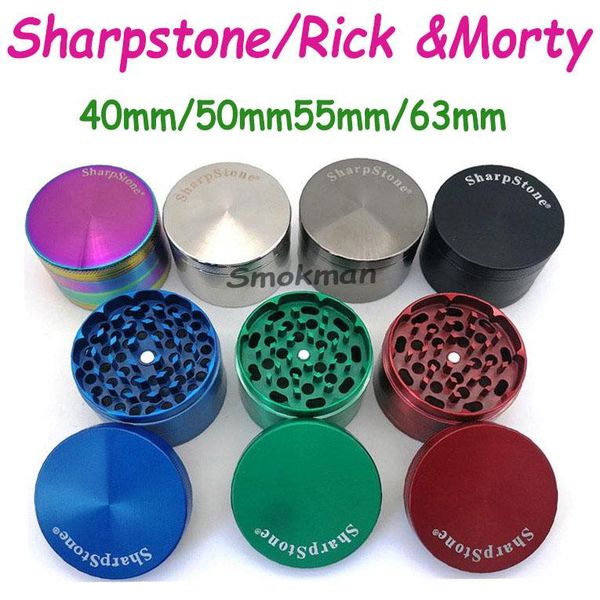 

High Quality Sharpstone Herb Grinder Metal Zinc Alloy Tobacco Herbal Grinders 4 Layers 40/50/55/63mm Diameter 7 colors rainbow OEM logo